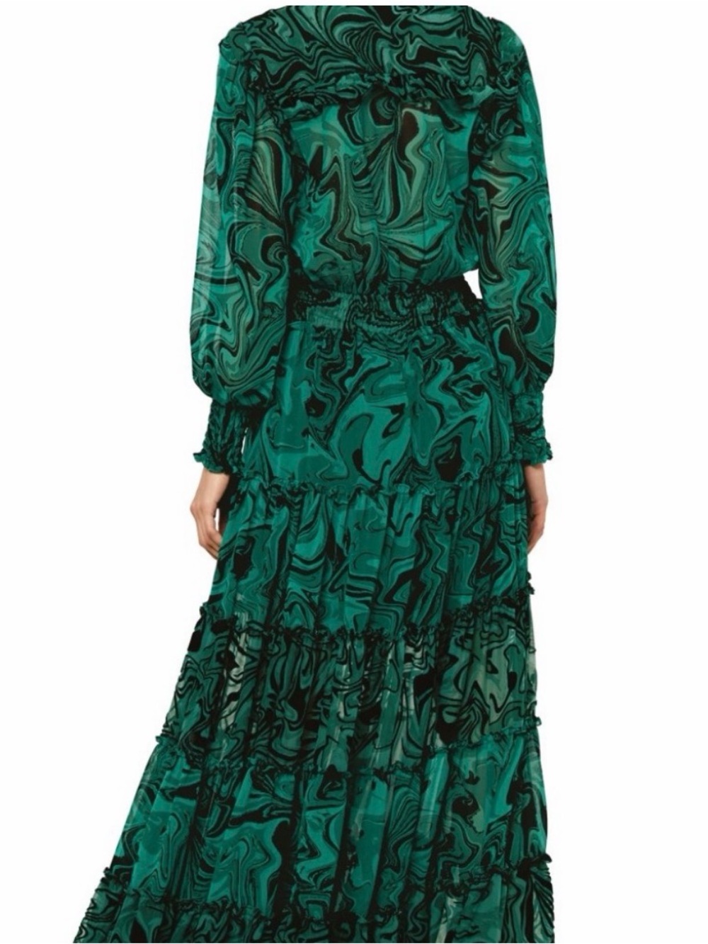MISA LOS ANGELES Aydenis Teared Green Marble Print Long Sleeve Dress - Picture 2 of 15